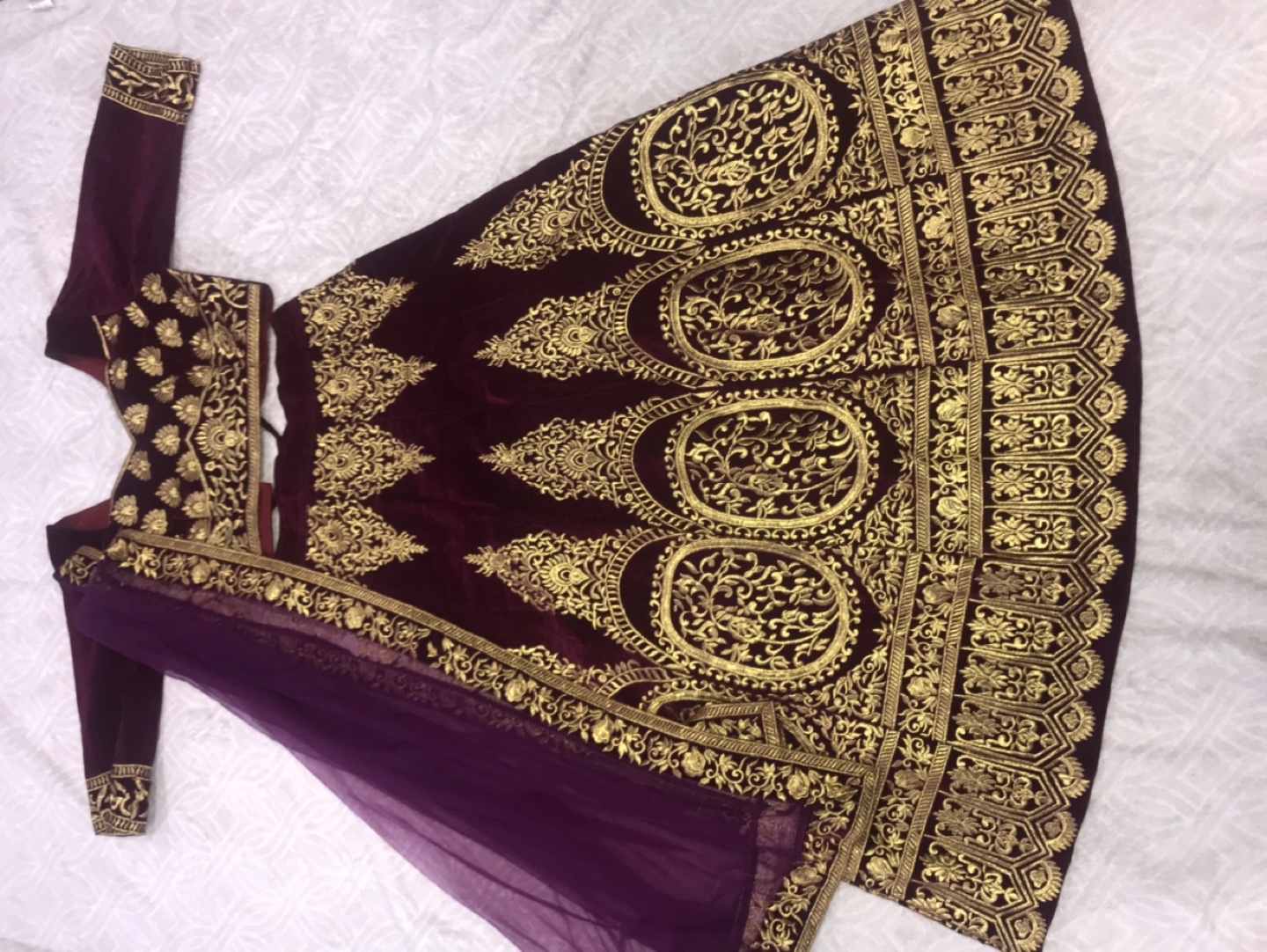 Burgundy Velvet Lehenga Choli Set - photo 2