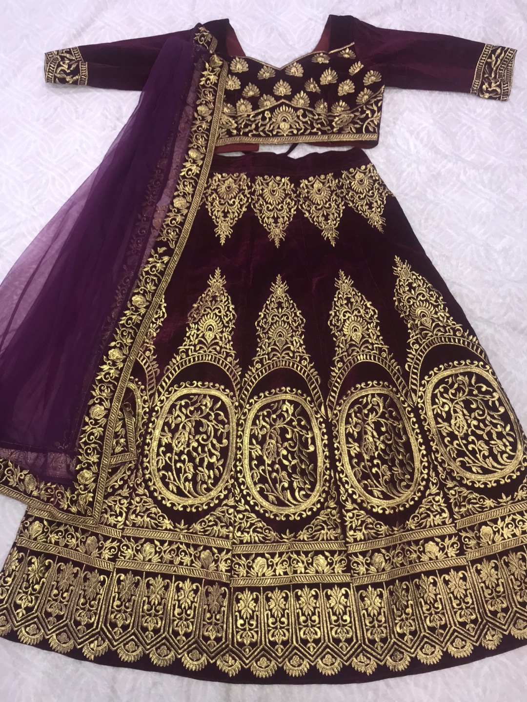 Burgundy Velvet Lehenga Choli Set