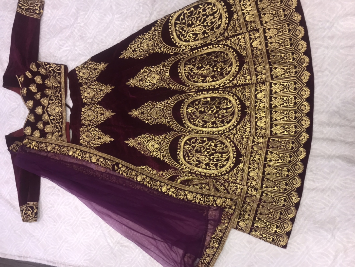 Burgundy Velvet Lehenga Choli Set - photo 3