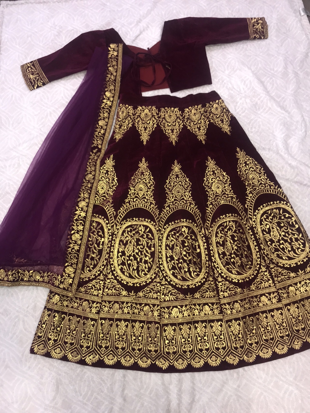 Burgundy Velvet Lehenga Choli Set - photo 5
