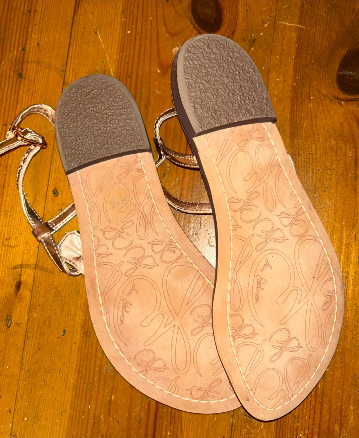 Sam Edelman Rose Gold T-Strap Sandals Size 5 image indicator(2)