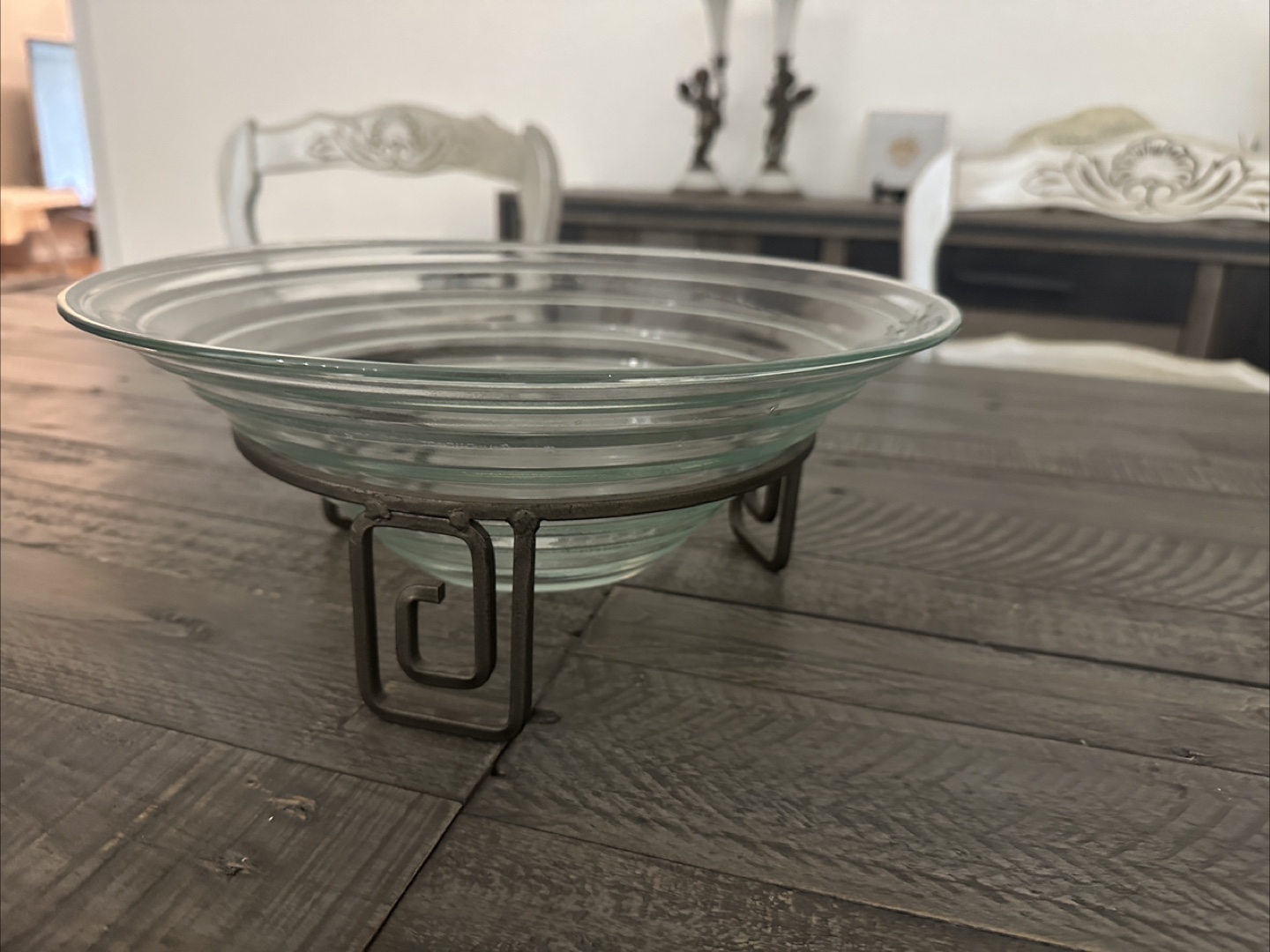 Glass Bowl with Metal Stand