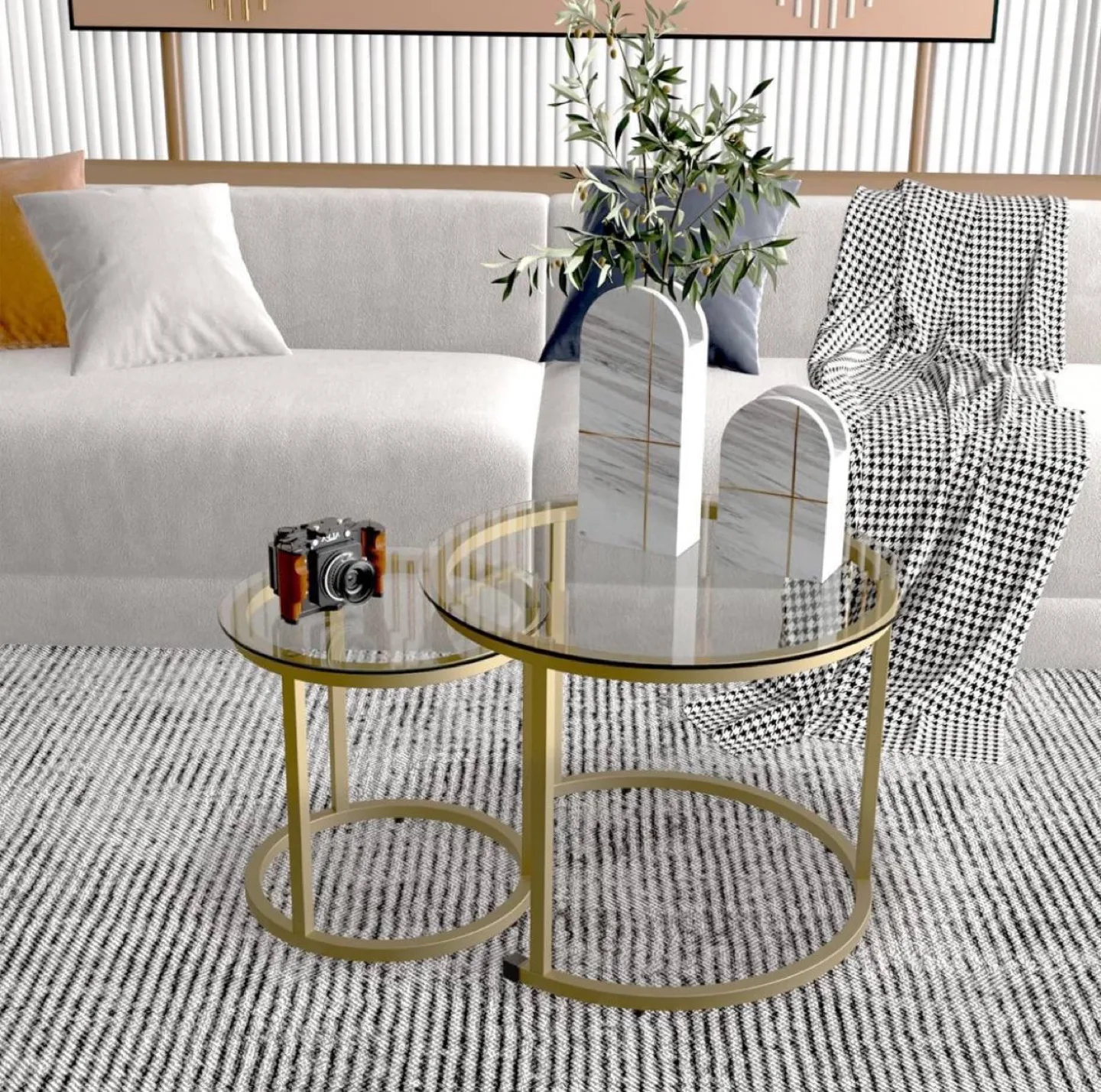 Gold Metal and Glass Nesting Coffee Tables thumbnail