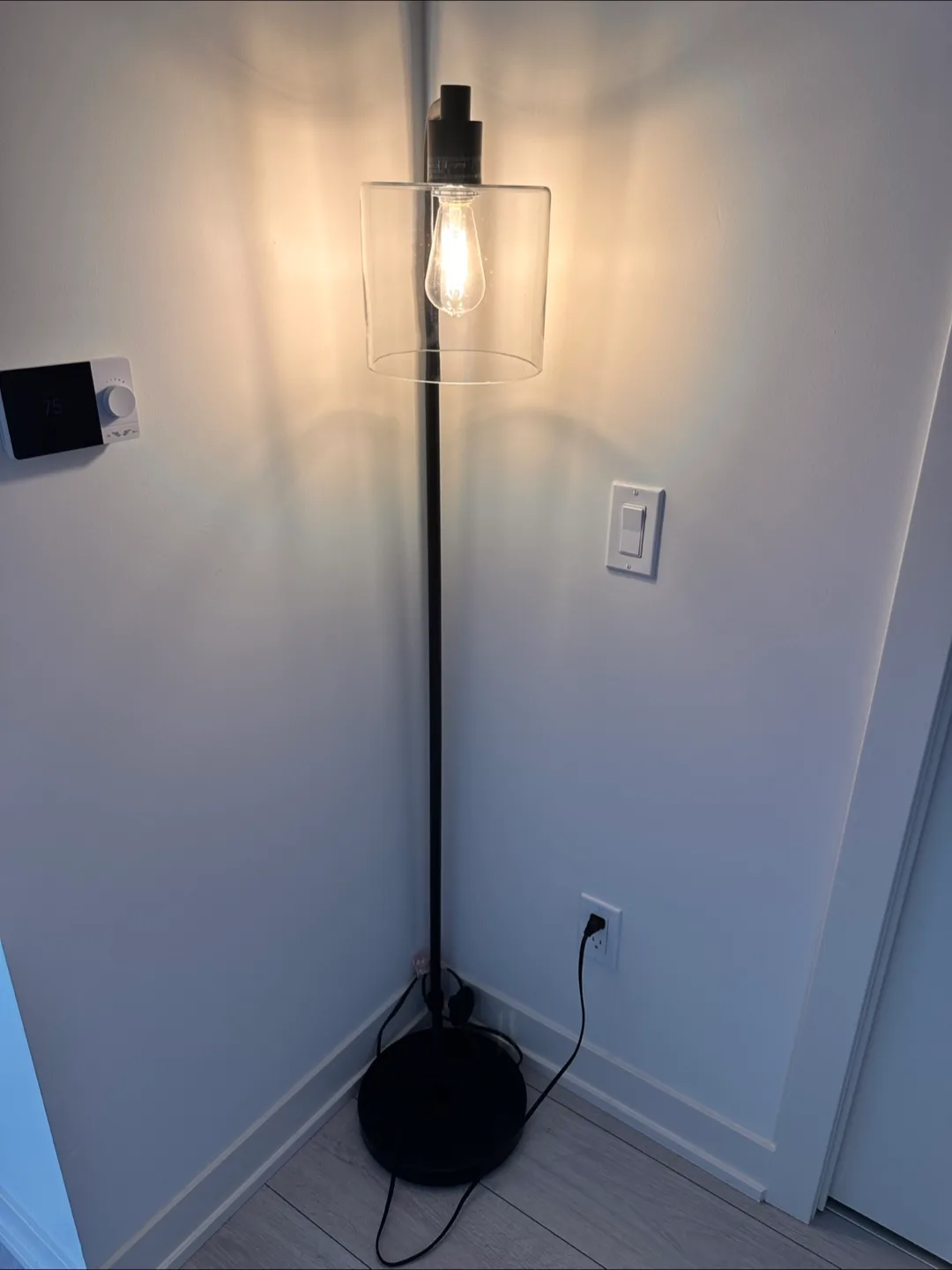 Black Floor Lamp - 58" Height with glass lampshade image indicator(3)