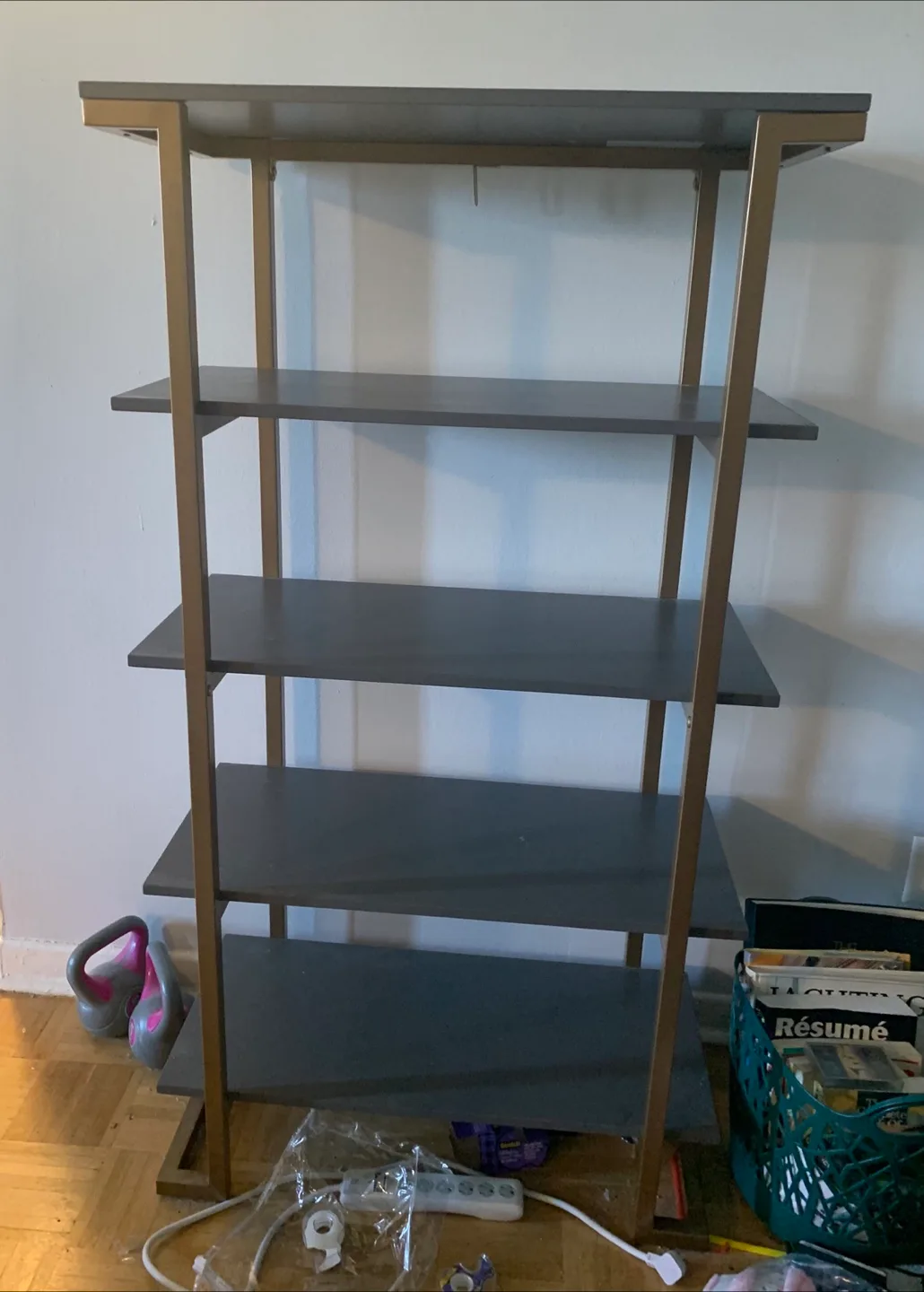 Grey & Gold Metal Shelf Unit thumbnail
