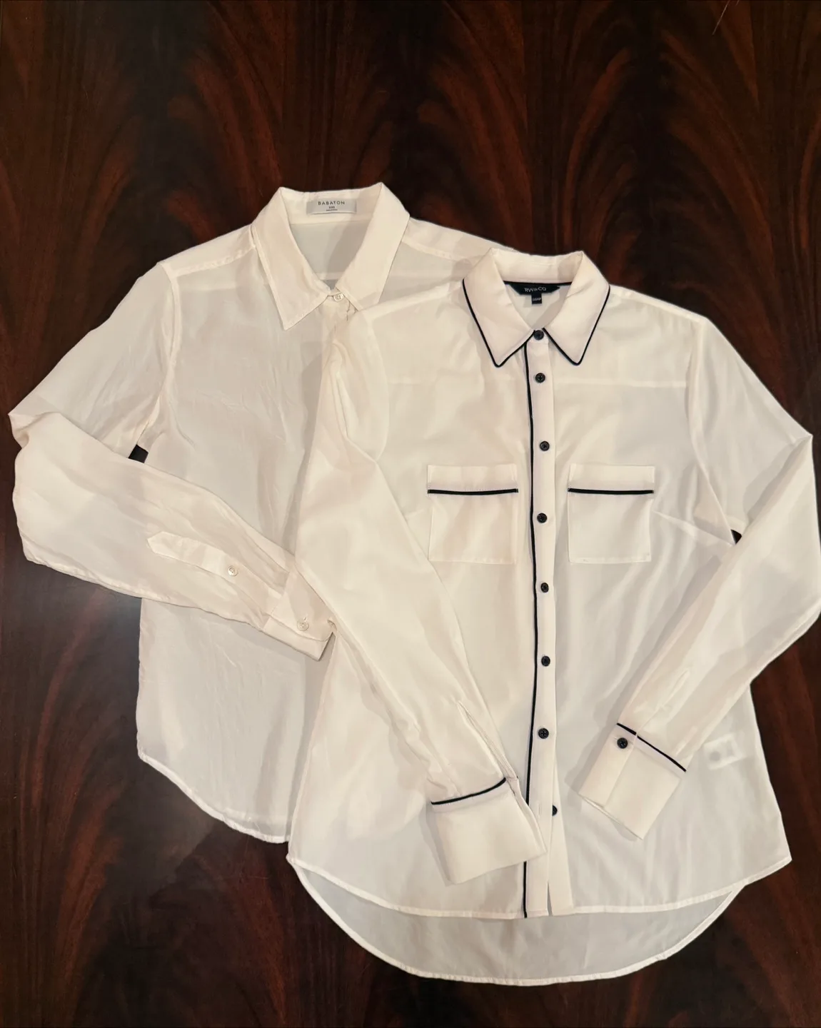 2 White Button-Up Blouses - Babaton Silk & RW CO - XXS thumbnail
