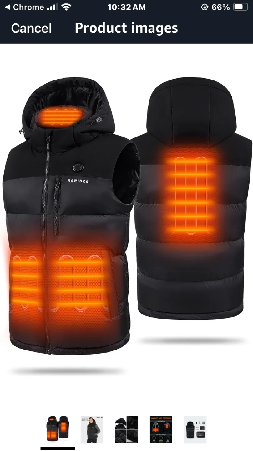 HEWINZE Men's Heated Vest for Men with Detachable Hood thumbnail