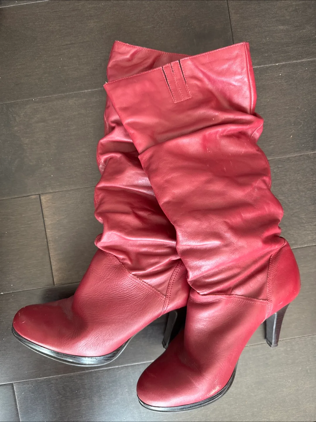 Real leather red Burgundy Leather Slouch Boots thumbnail