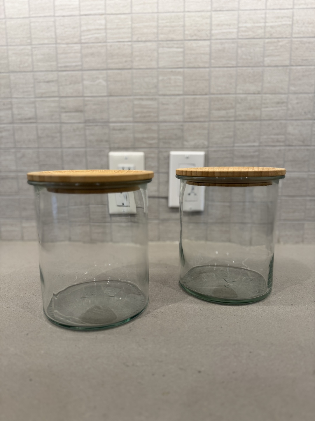 2 Glass Storage Jars with Bamboo Lids