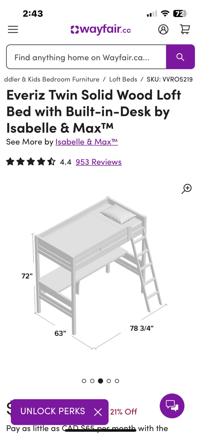 Everiz Twin Solid Wood Loft Bed with Desk - photo 2