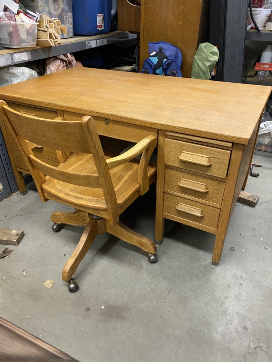 Vintage Oak Desk and Chair Set