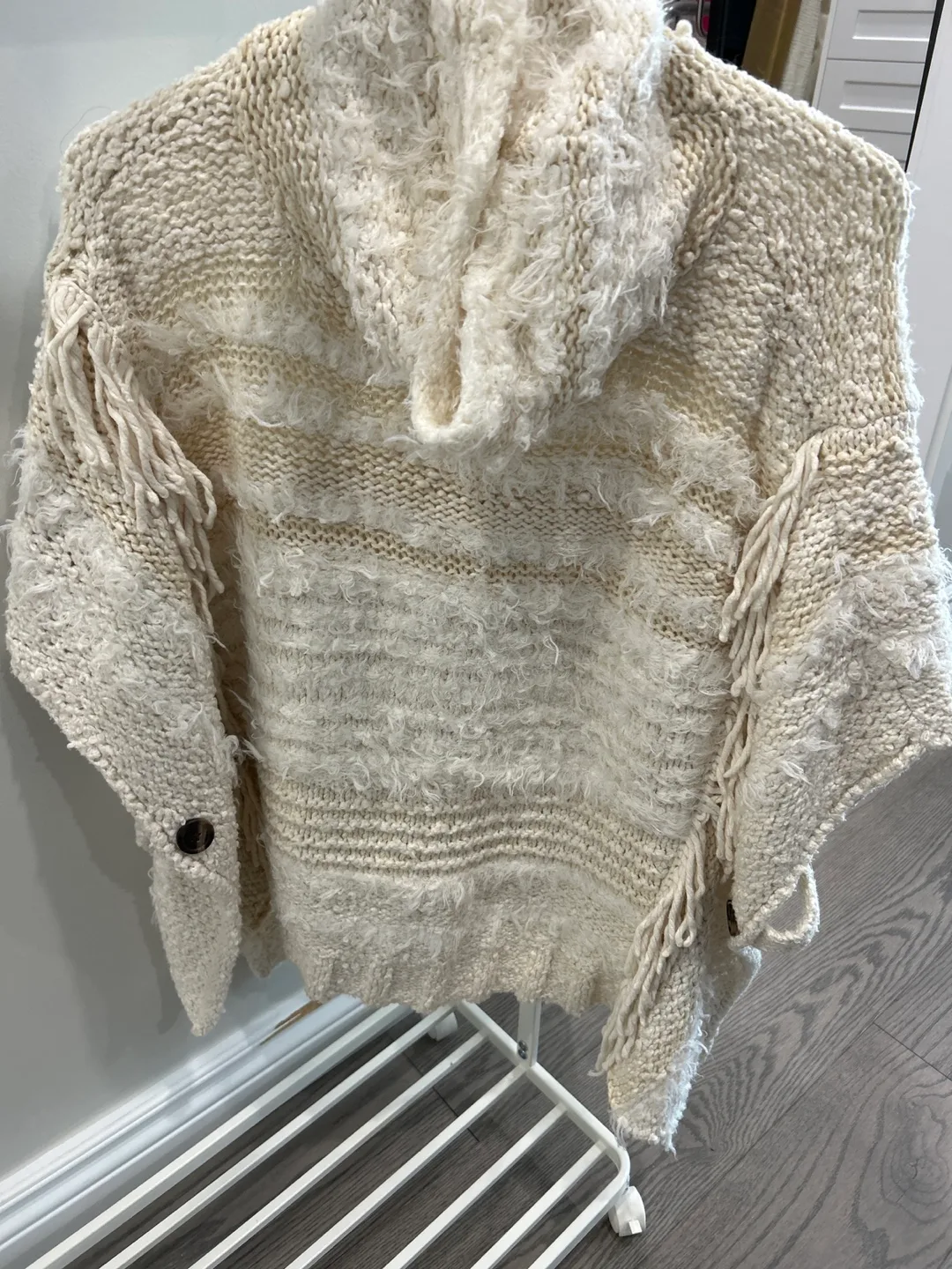 Anthropologie Cream Knit Poncho - Size M/L thumbnail