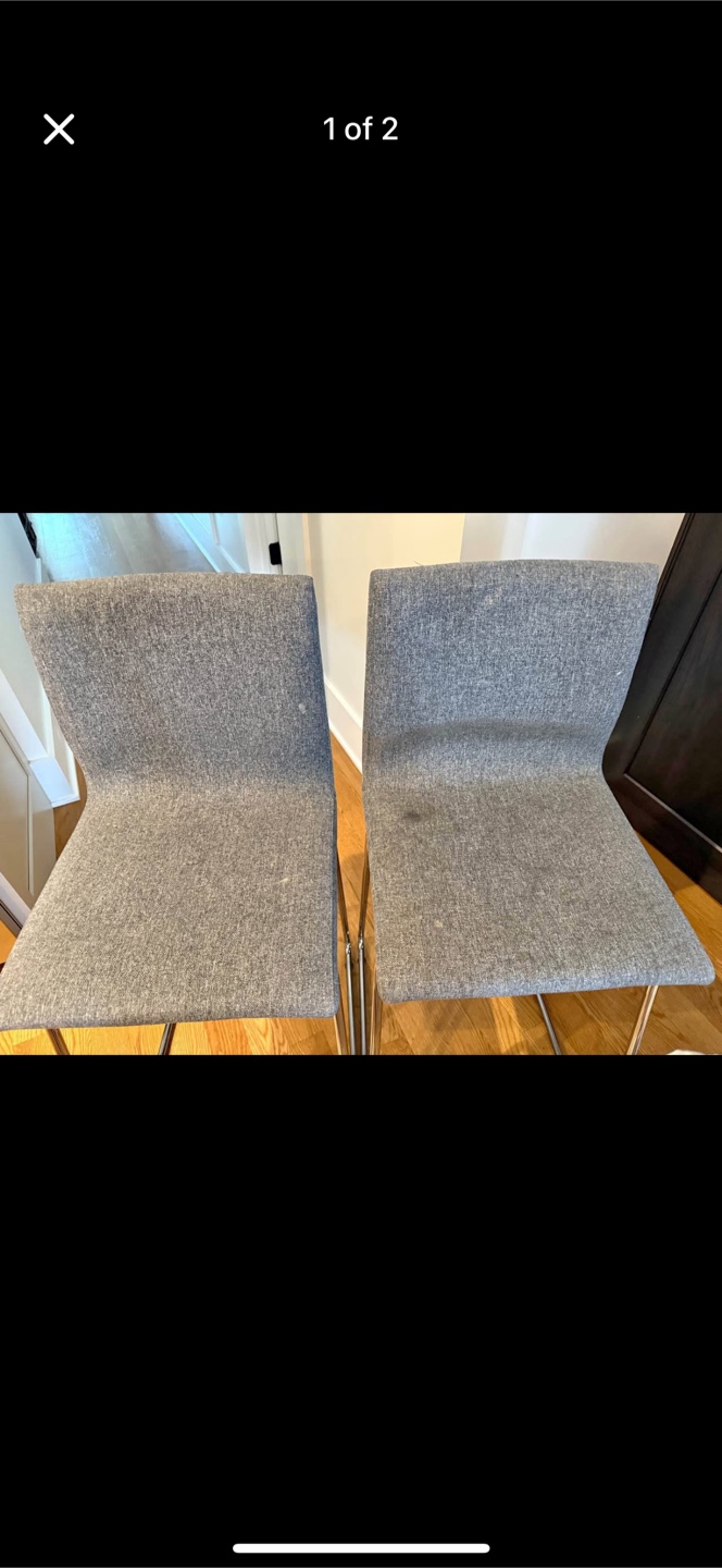 2 grey bar height stools used need cleaning