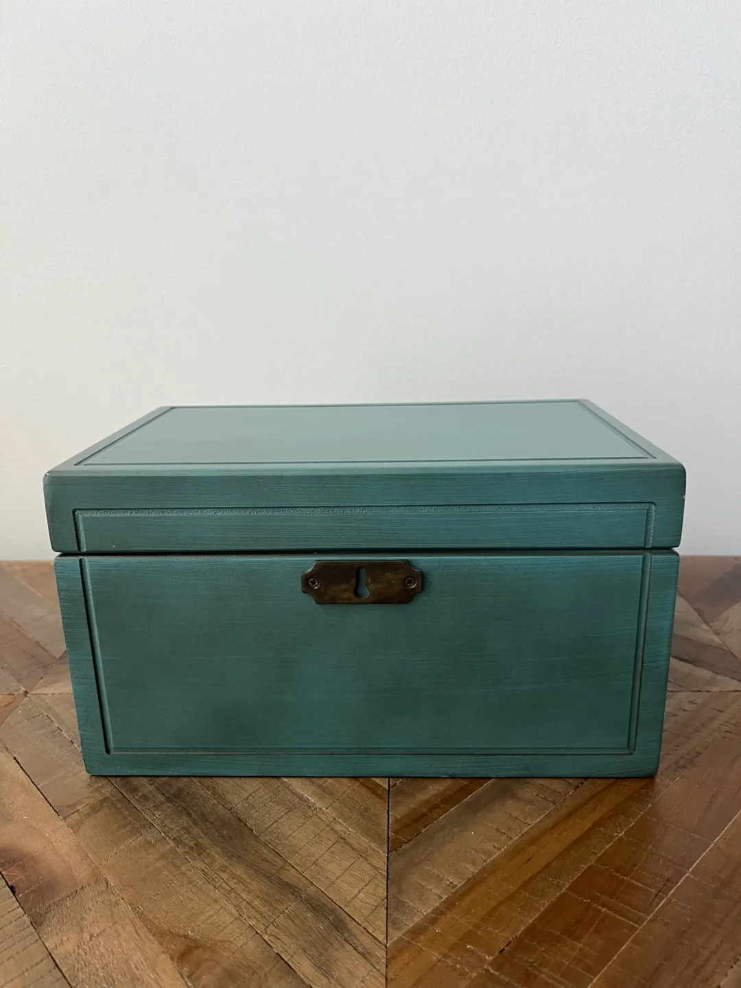 Teal Wooden Jewelry Box with Mirror thumbnail