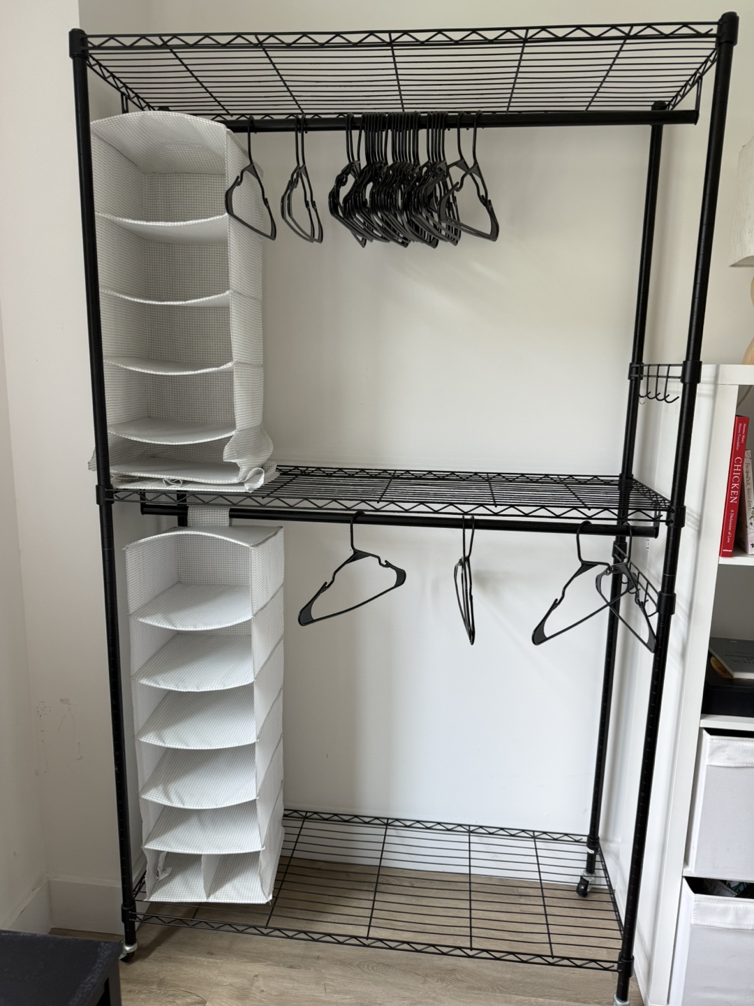 Black Garment Rack with Hanging Organizer