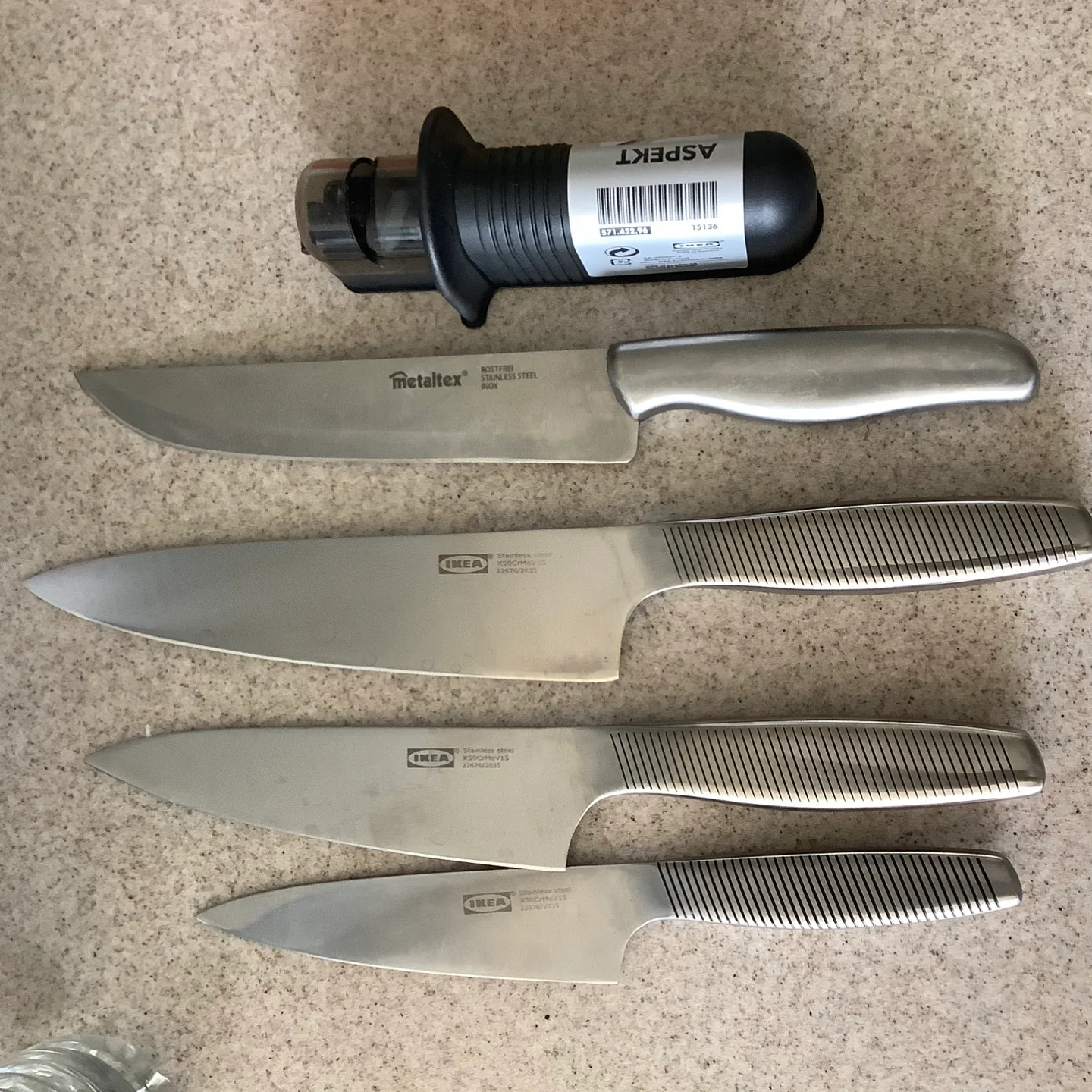 IKEA Knife Set with Sharpener & a Metaltex knife thumbnail