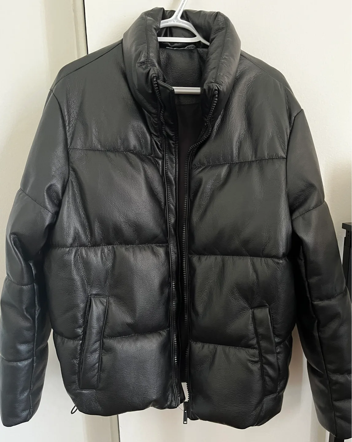 Zara Black Faux Leather Puffer Jacket - Size S thumbnail