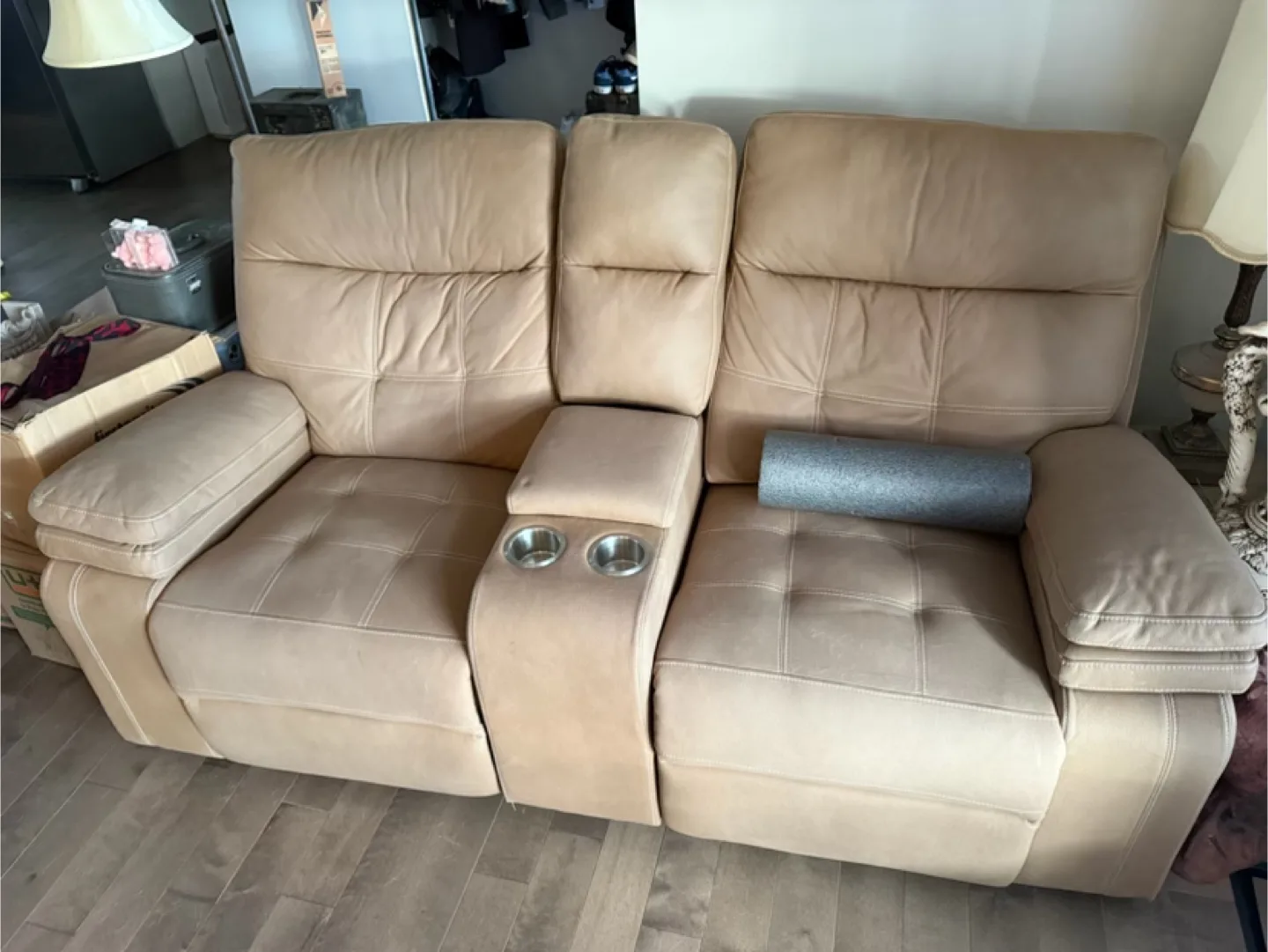 Beige Leather Recliner Sofa love seat and chair with usb thumbnail