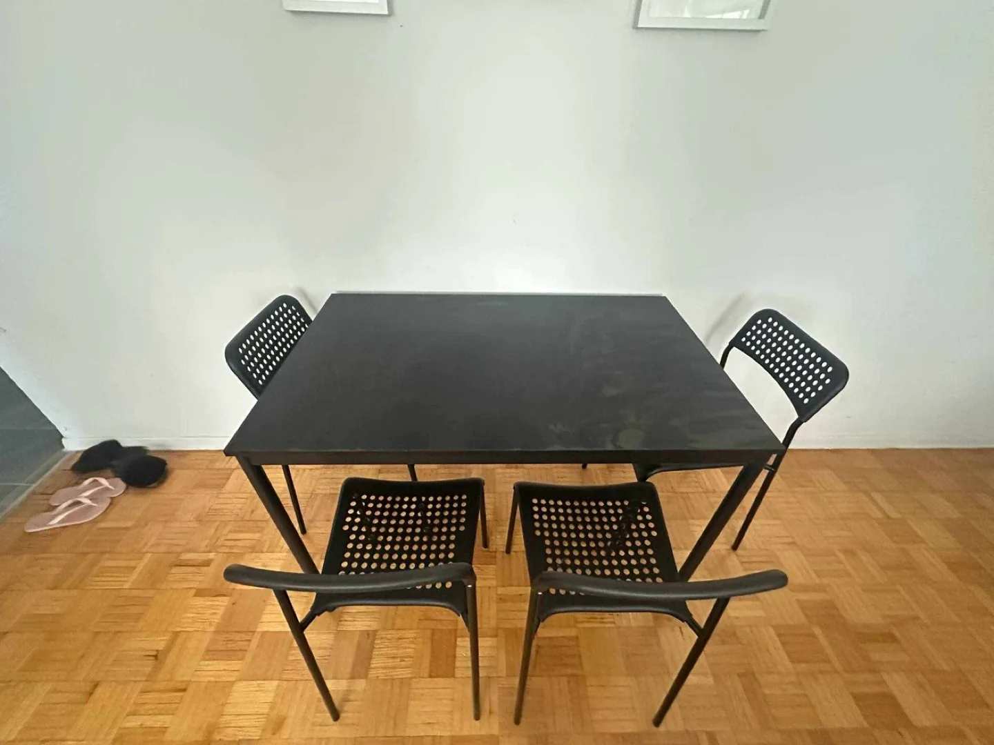 Black Faux Leather Sectional Couch & Table with Chairs thumbnail