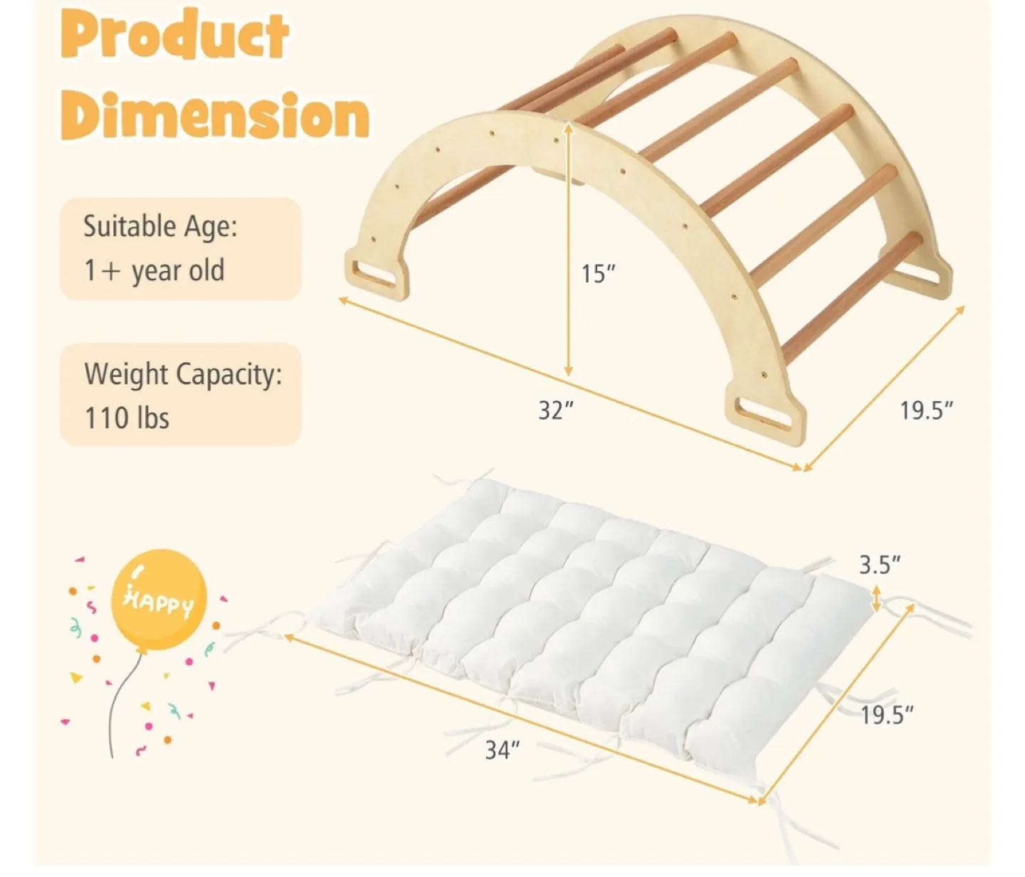 Wooden Climbing Arch with Cushion, 1+ Year Old thumbnail