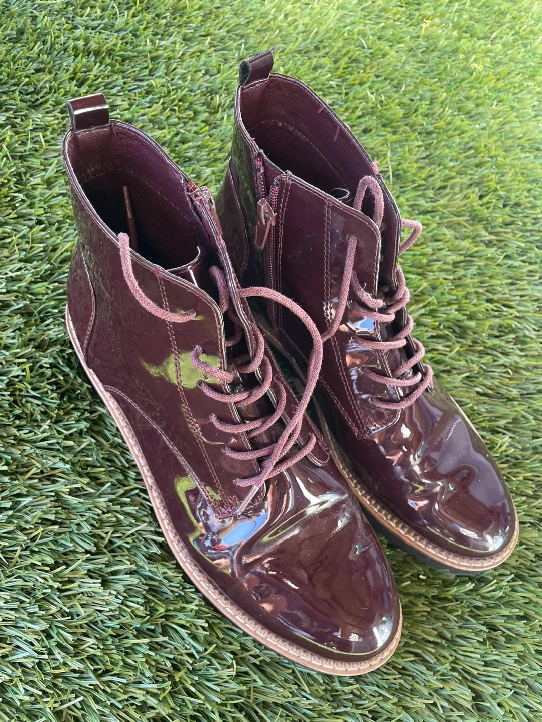 Burgundy Patent Leather Ankle Boots - Size 9 thumbnail