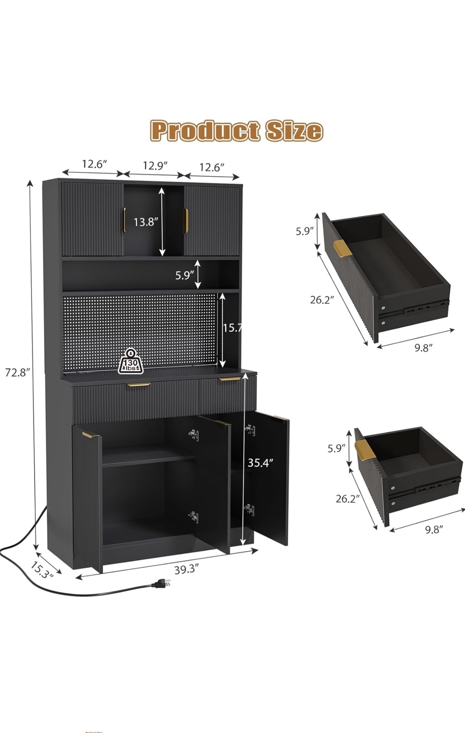 Black Kitchen Pantry Cabinet with Storage - photo 2