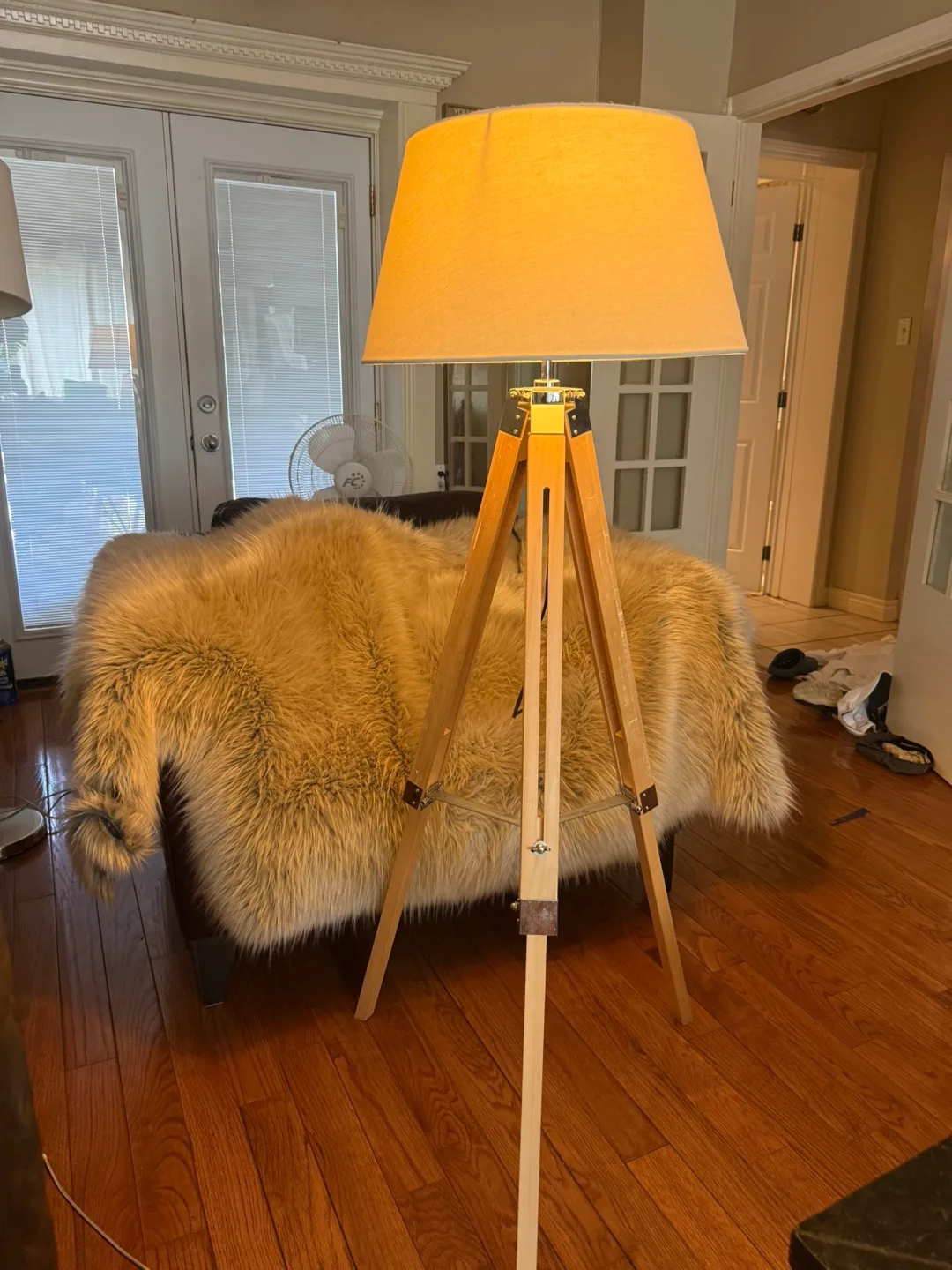 Tripod Floor Lamp with Beige Shade thumbnail
