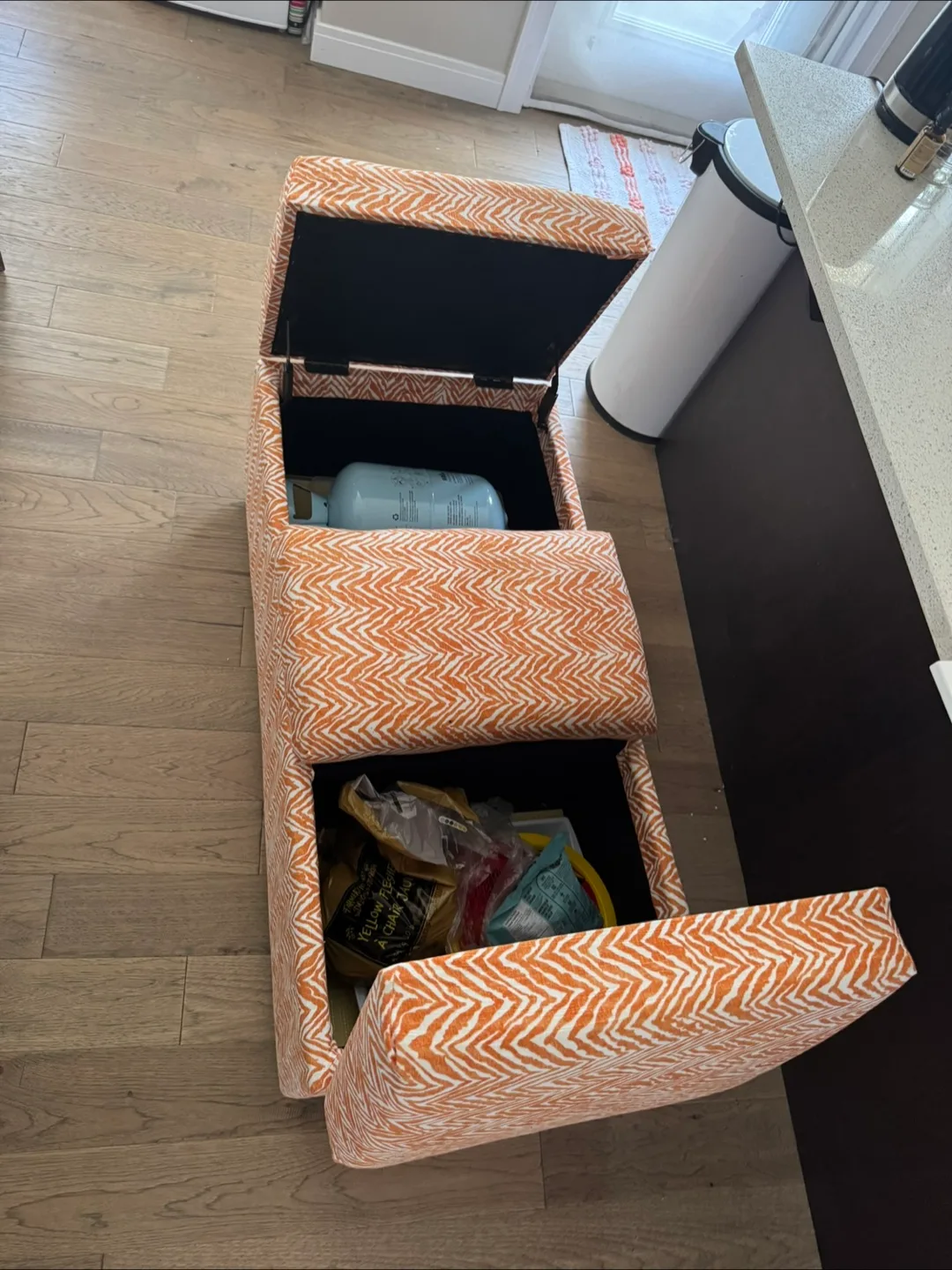 Orange & White Patterned Storage Ottoman - 46" x 23" thumbnail