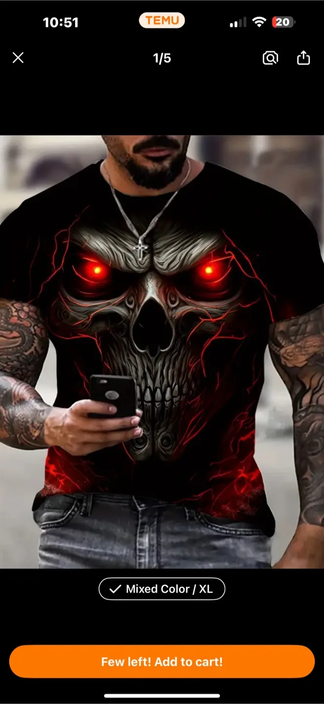 Mixed Colour Skull T-Shirt - XL thumbnail
