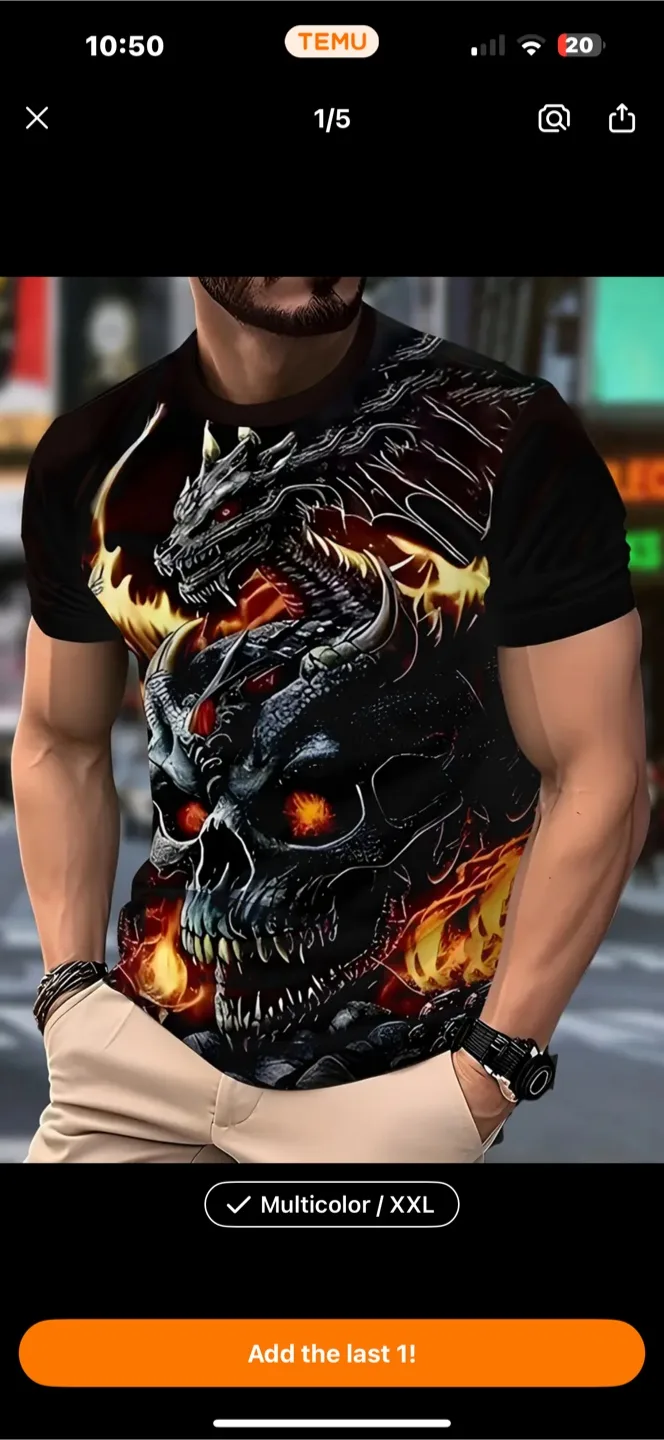 Temu Dragon Skull T-Shirt - Size XXL thumbnail