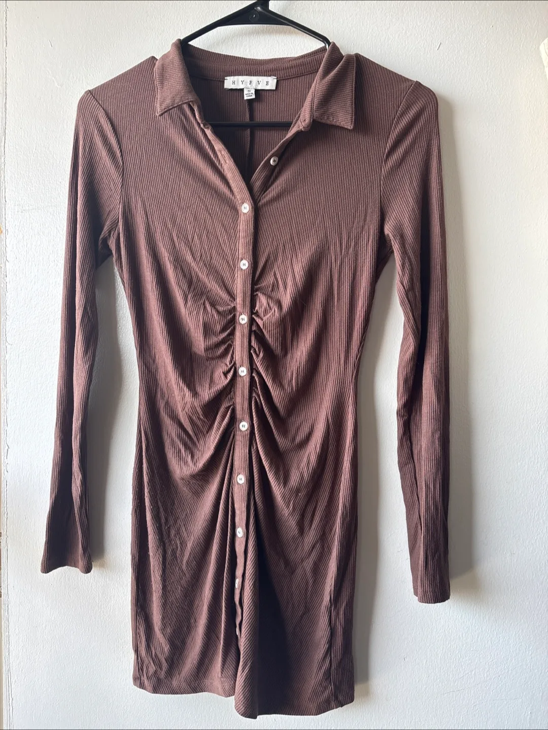 HYFVE Brown Ribbed Mini Dress - Size M thumbnail