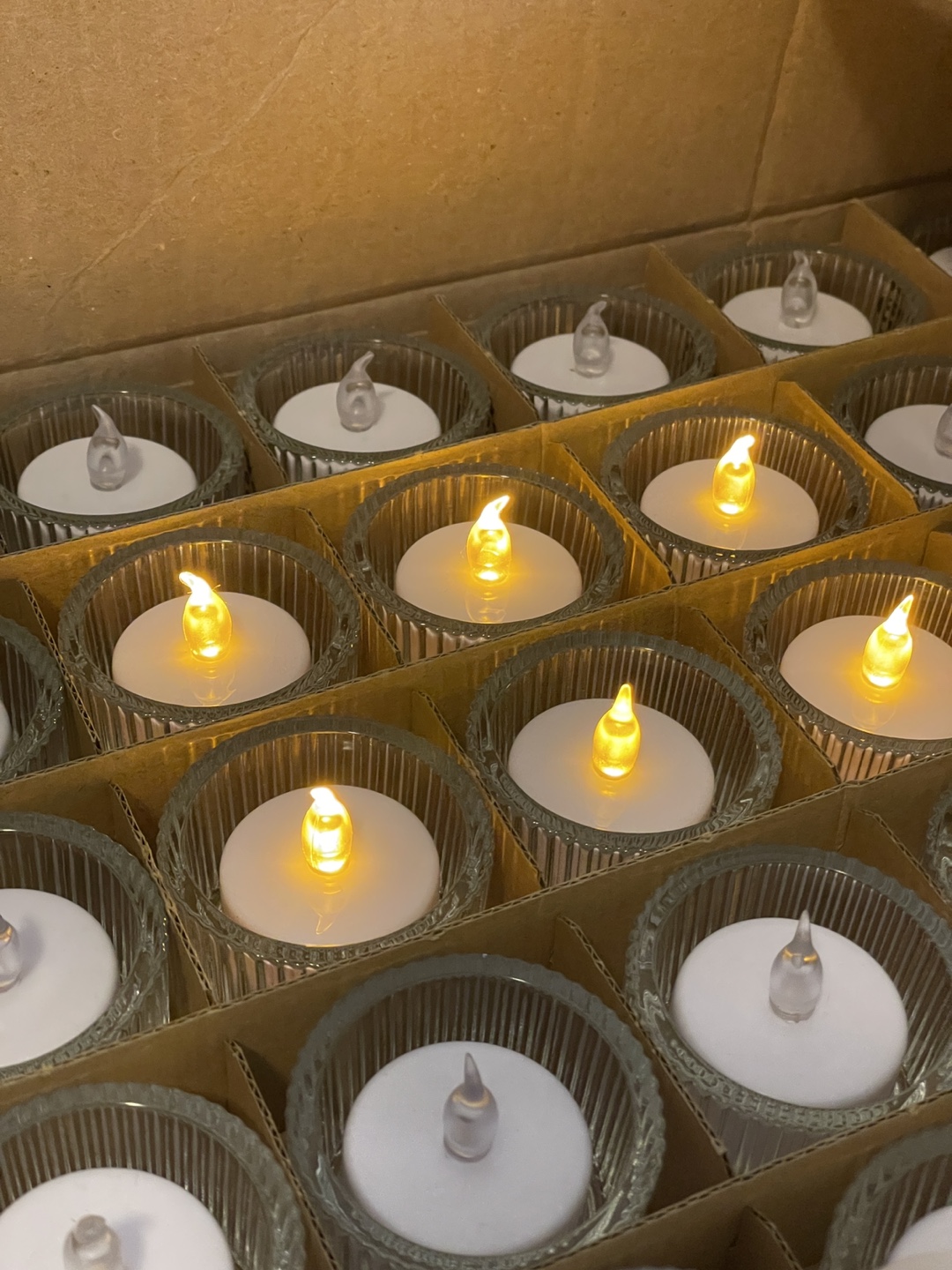 Ribbed IKEA tea light holders with flameless candles 72