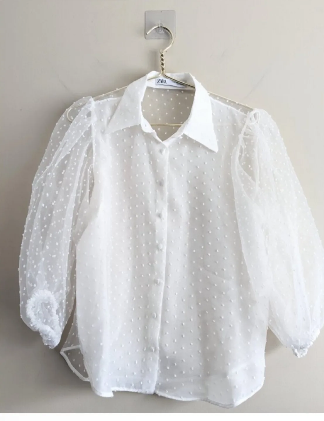 Zara White Swiss Dot Organza Blouse 🇨🇦 image indicator(3)