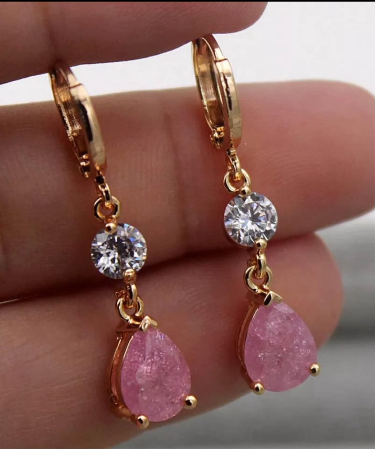 18k gold filled Cherry pink topaz gemstone drop earrings
