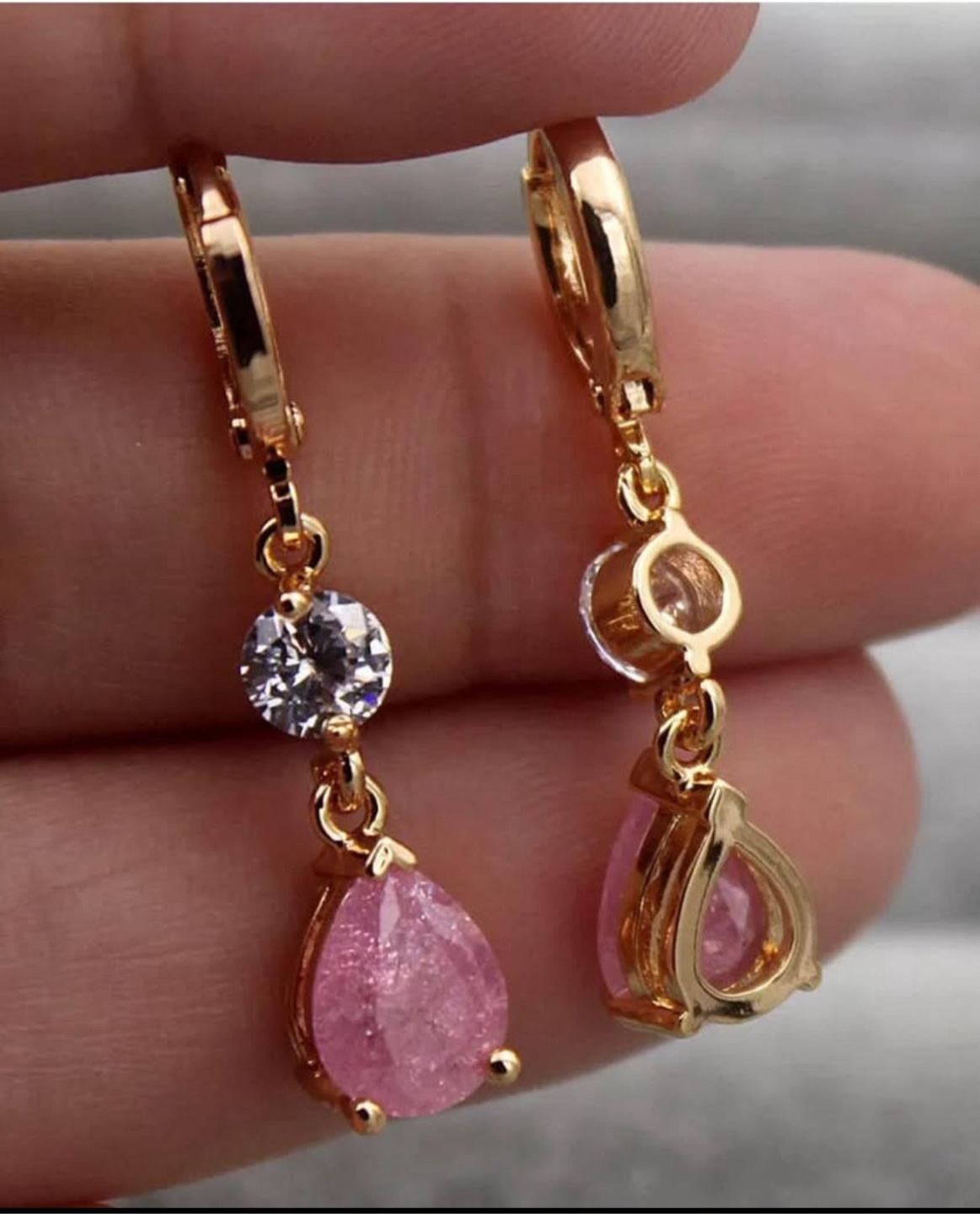 18k gold filled Cherry pink topaz gemstone drop earrings - photo 2