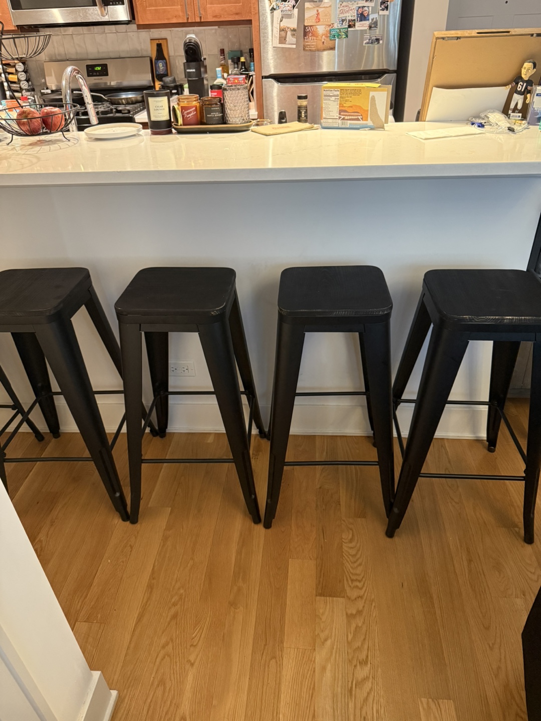 Set of 4 Black Metal Bar Stools - 30 inches tall