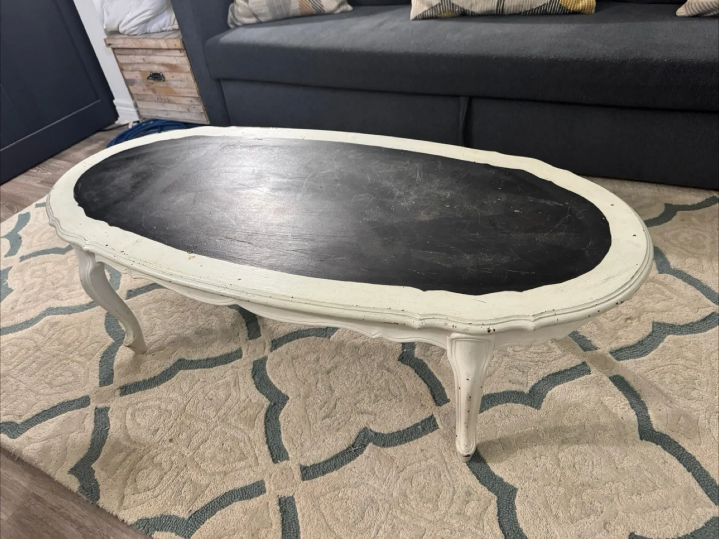 Oval Coffee Table w/ Chalkbaord paint on top thumbnail