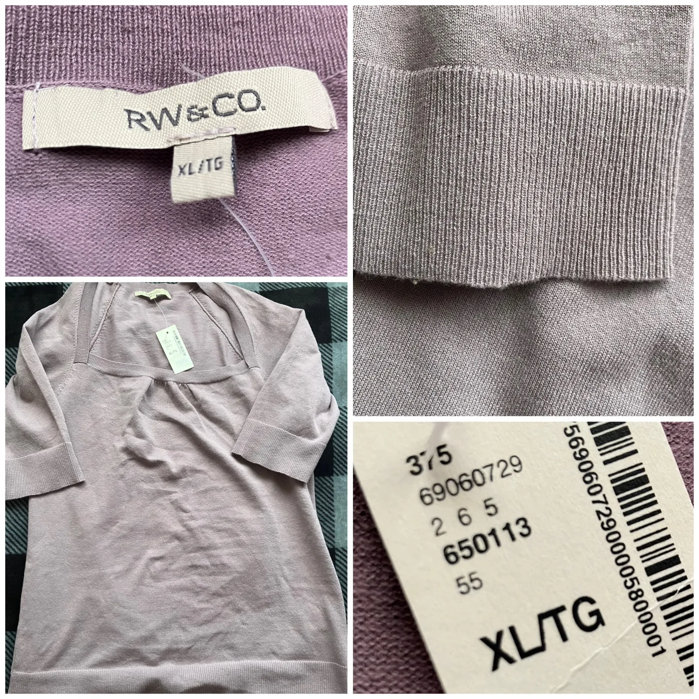 (RW&CO.) Lavender Knit Top - Size Women XL thumbnail