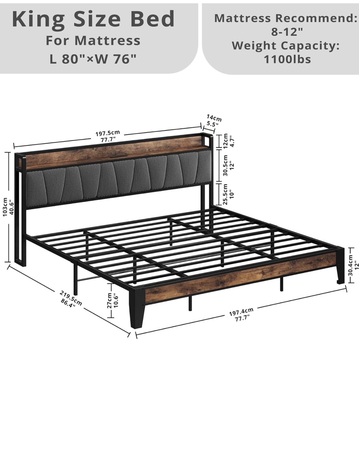 King Size Bed Frame comes with mattress - photo 3