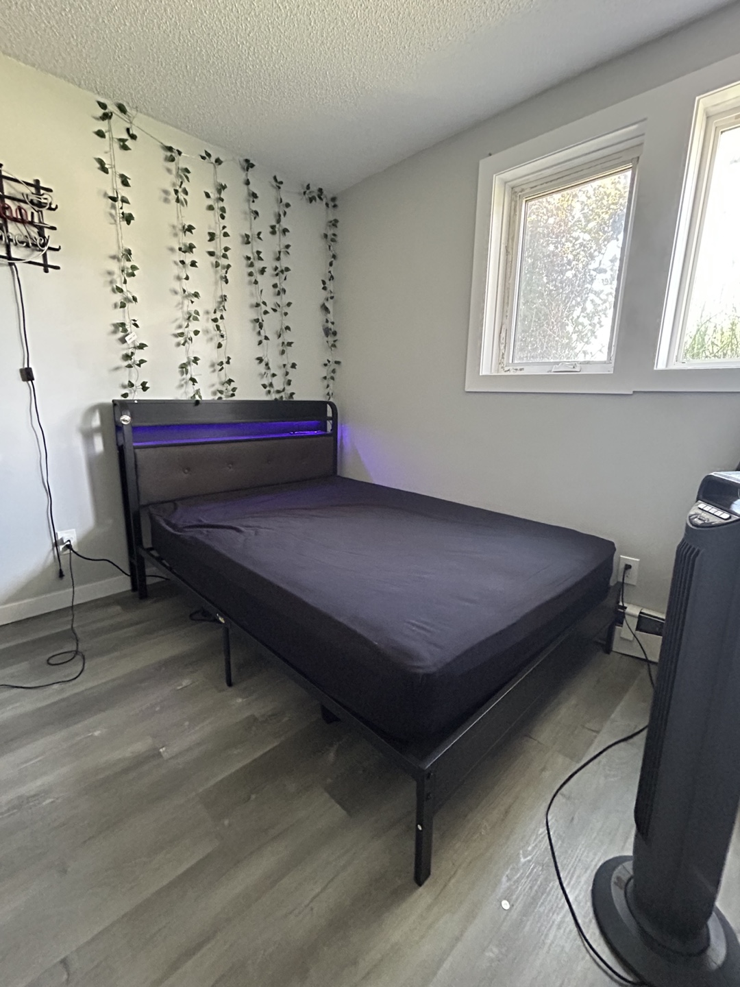 Bed frame with LED lights and bed