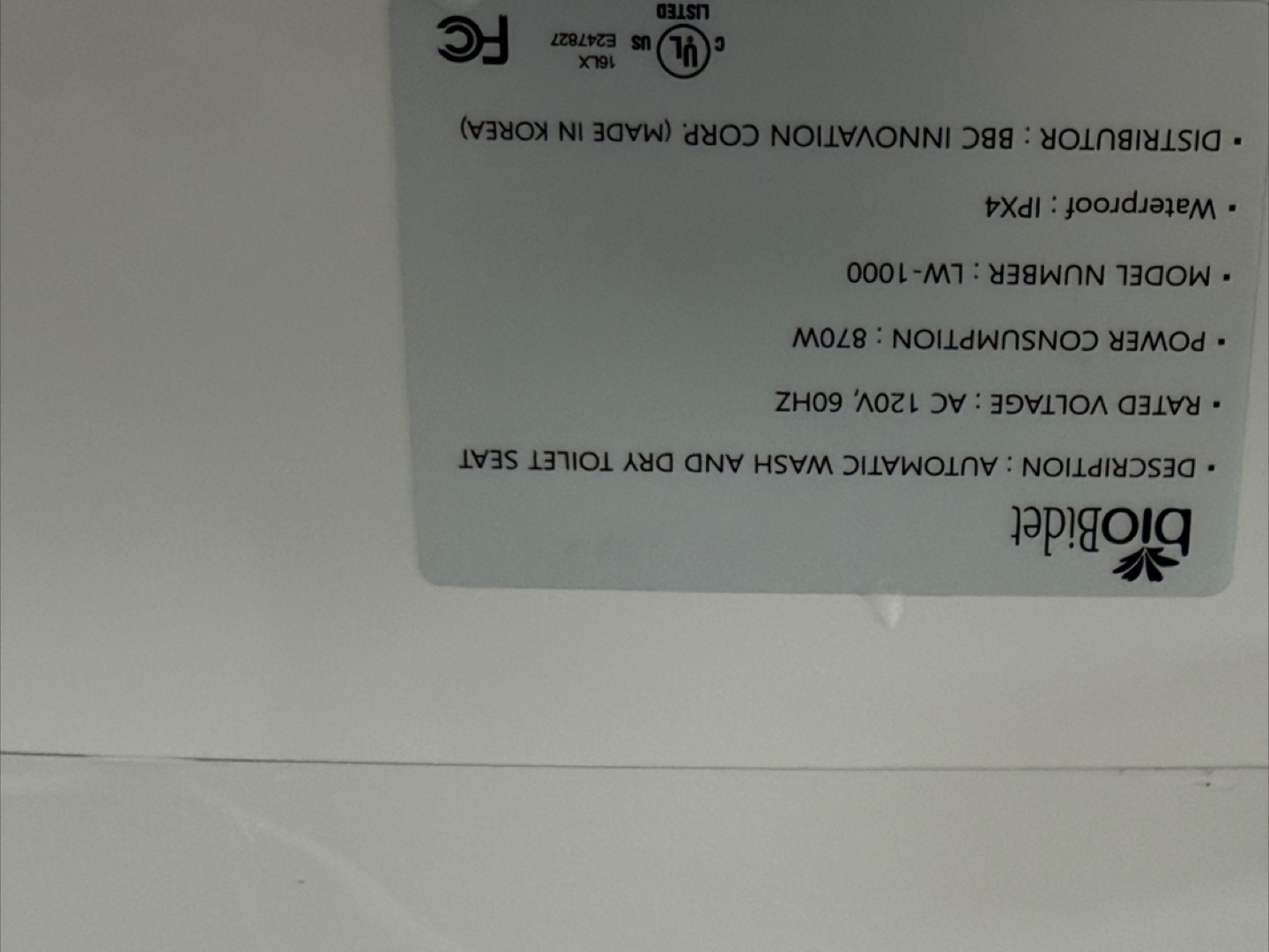 bioBidet LW-1000 Bidet Toilet Seat - photo 5