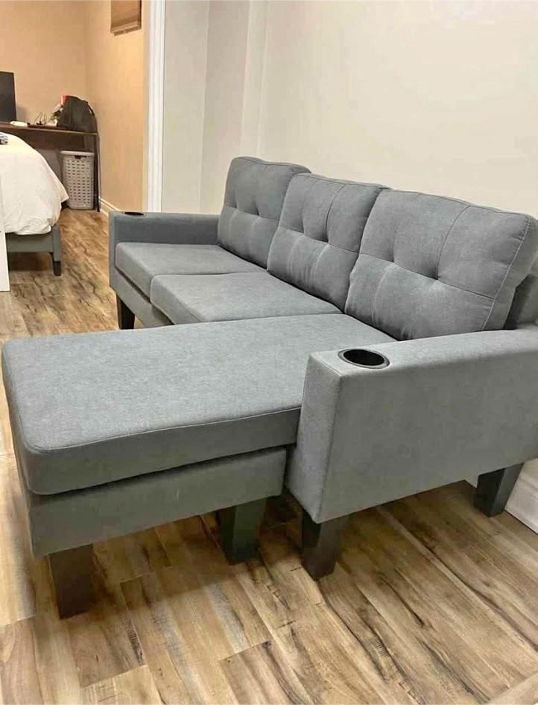 Grey-Blue L-Shaped Couch