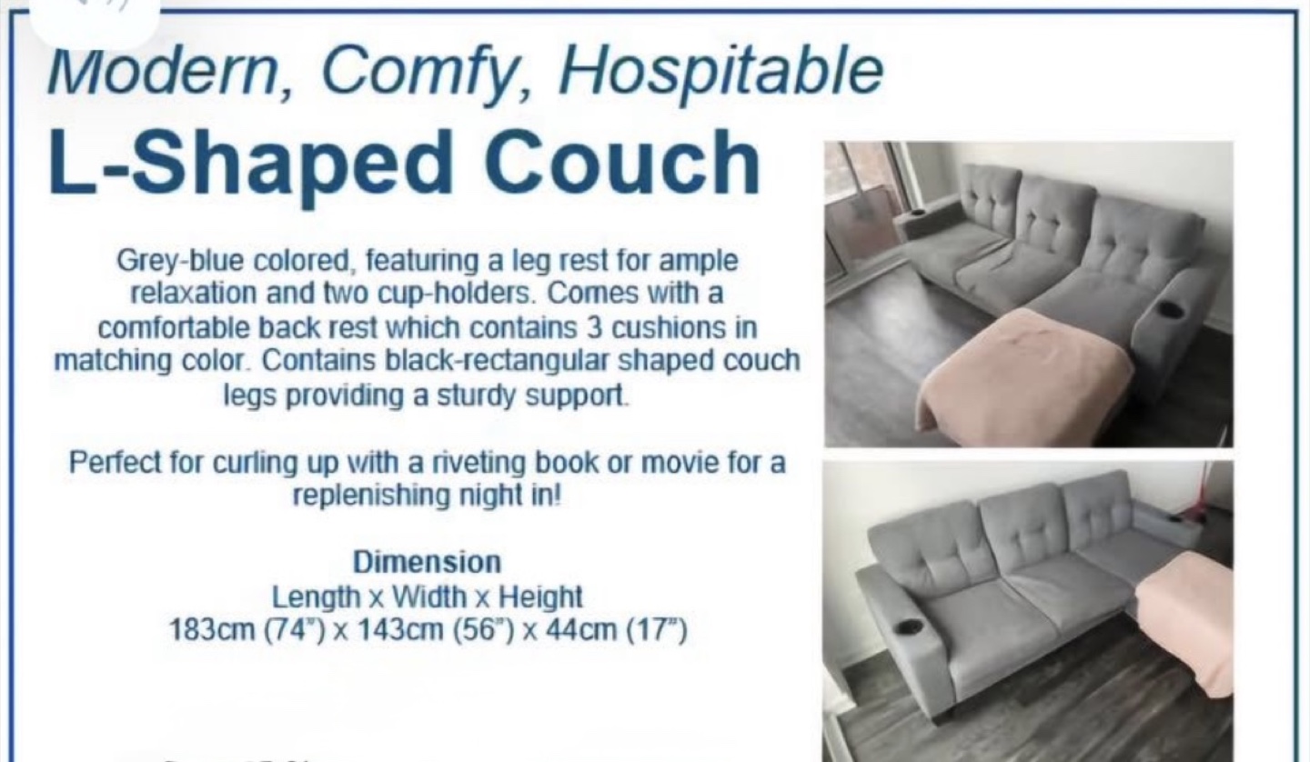 Grey-Blue L-Shaped Couch - photo 2