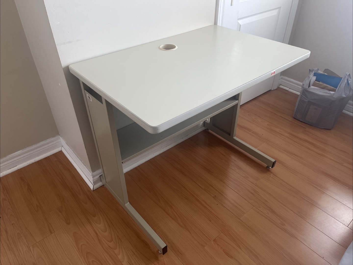 Beige Metal Desk with Shelf