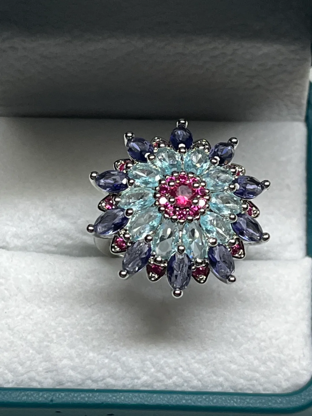 Luxury multicolour gemstones 925 stamped sterling silver ring thumbnail