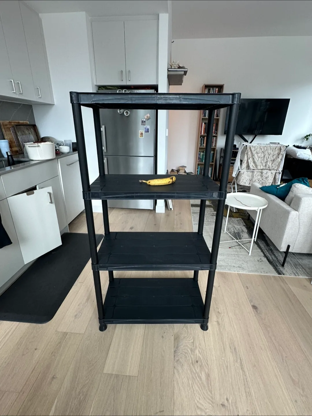 Black 4-Tier Plastic Shelving Unit thumbnail