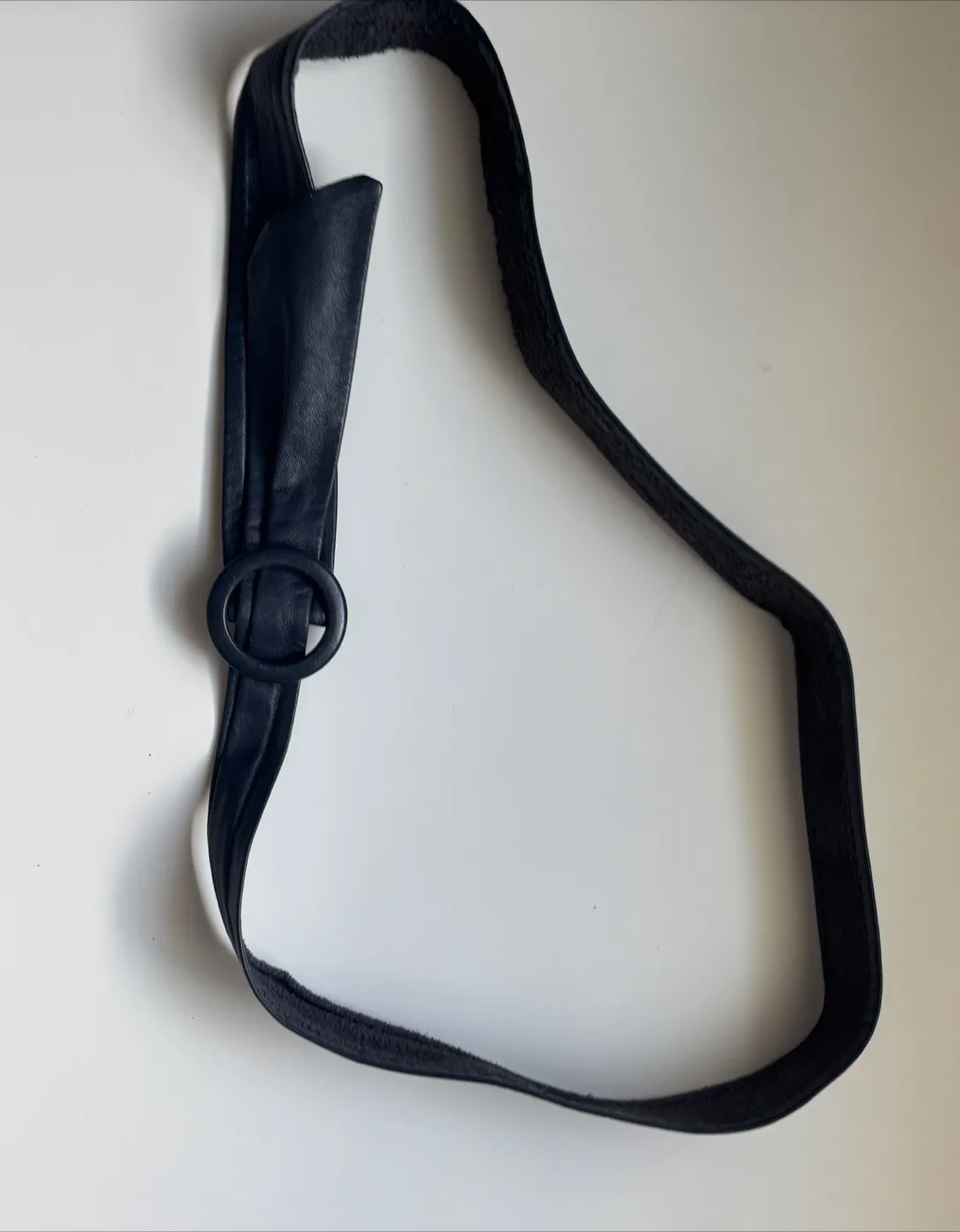 Vintage Navy Leather Belt adjustable size thumbnail