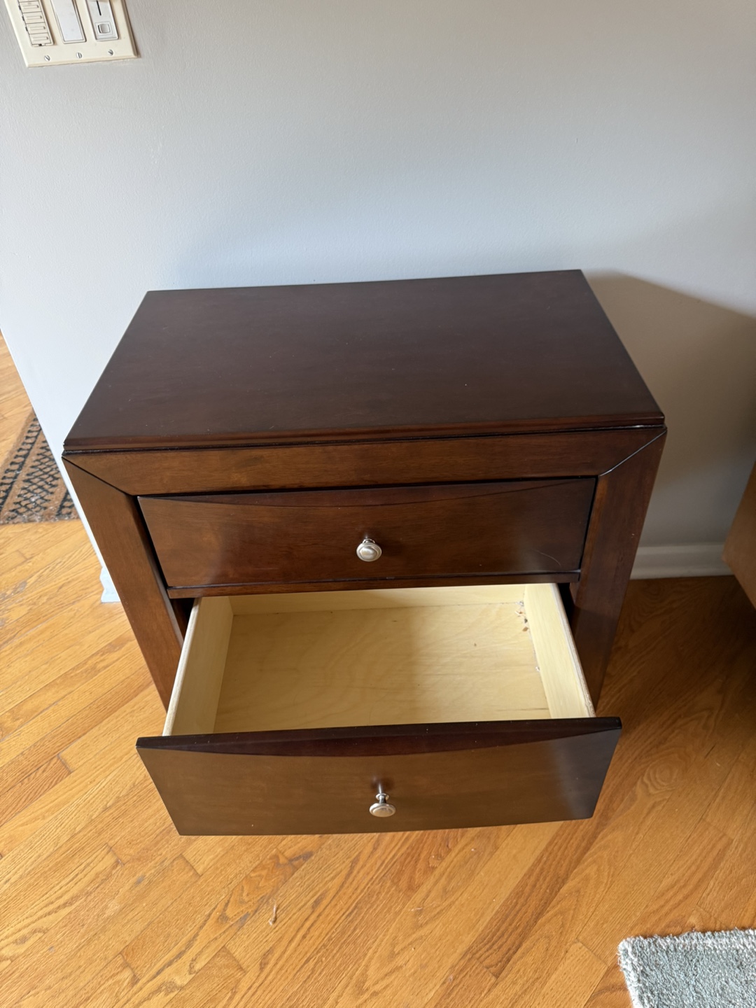 Brown Wood 2-Drawer Nightstand - photo 5