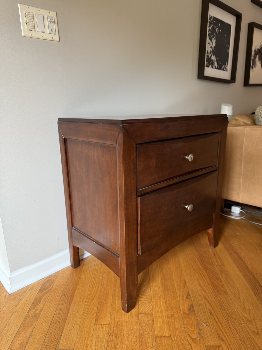 Brown Wood 2-Drawer Nightstand - photo 2