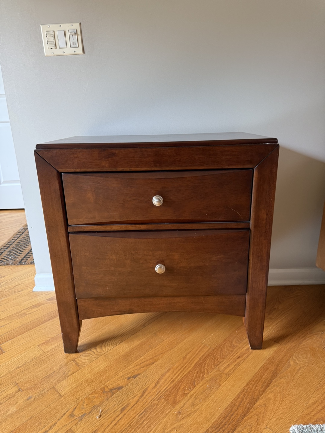 Brown Wood 2-Drawer Nightstand